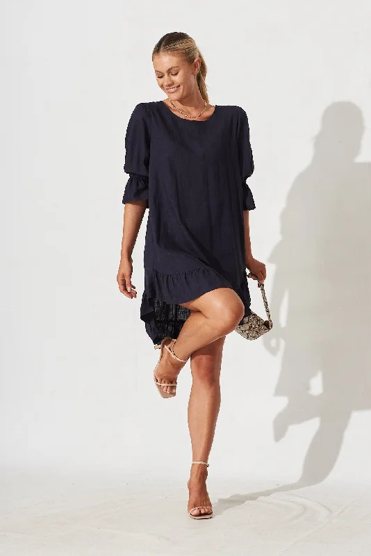 Loveline Dress In Navy Linen Blend