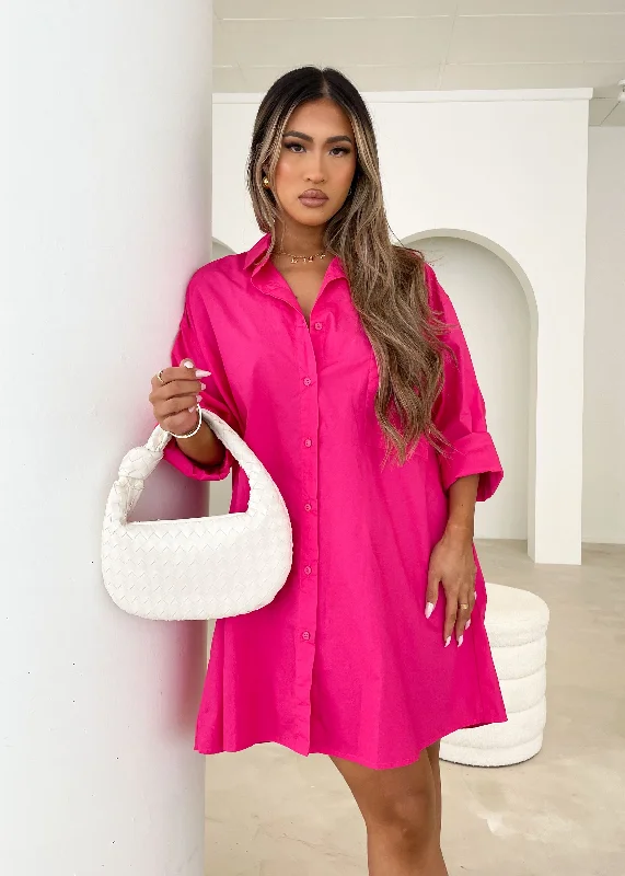 Micaela Shirt Dress - Fushcia