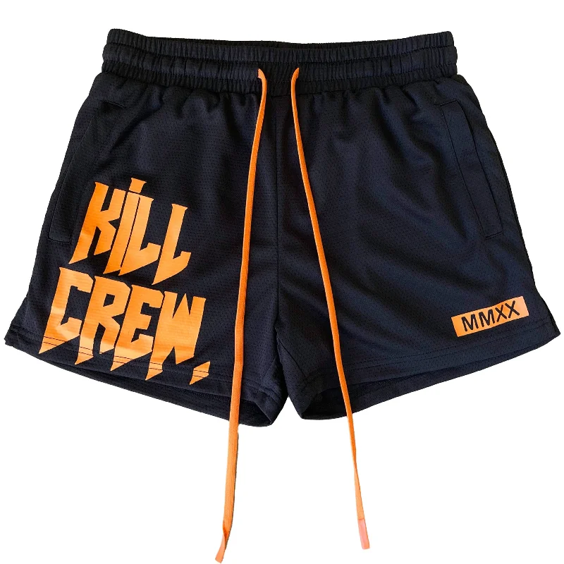 MUAY THAI SHORTS (MID THIGH CUT) - BLACK / ORANGE