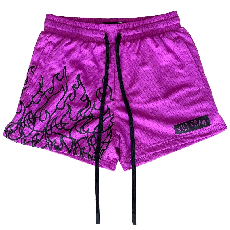 MUAY THAI FLAME SHORTS (MID THIGH CUT) - PURPLE / BLACK