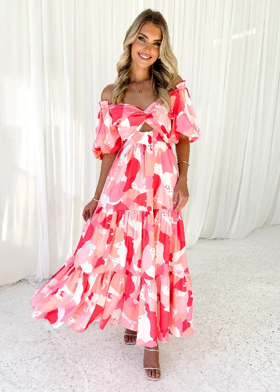 Narlo Off Shoulder Maxi Dress - Pink Floral