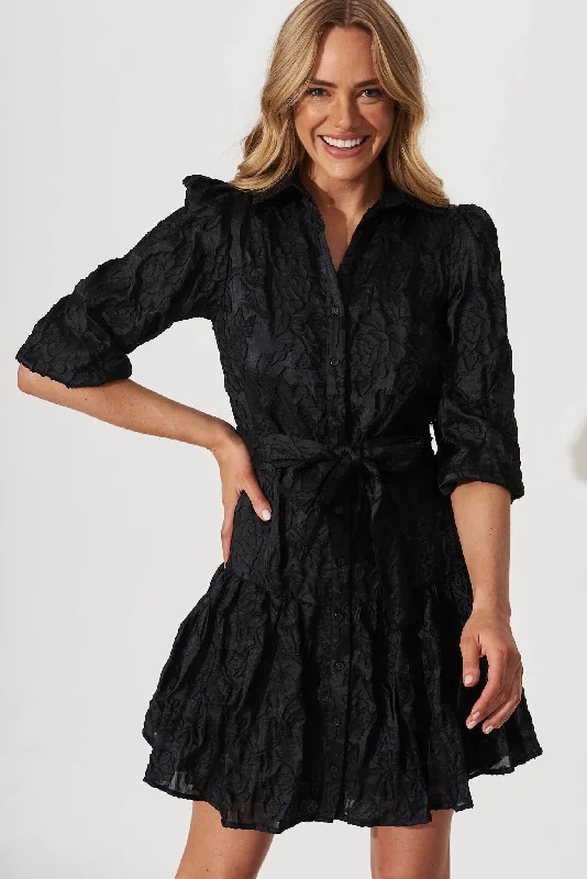 Odeya Shirt Dress In Black Organza