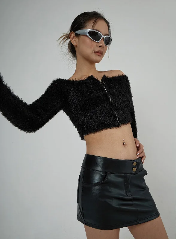 Off-Shoulder Zipper Faux Fur Cropped Top CJ302