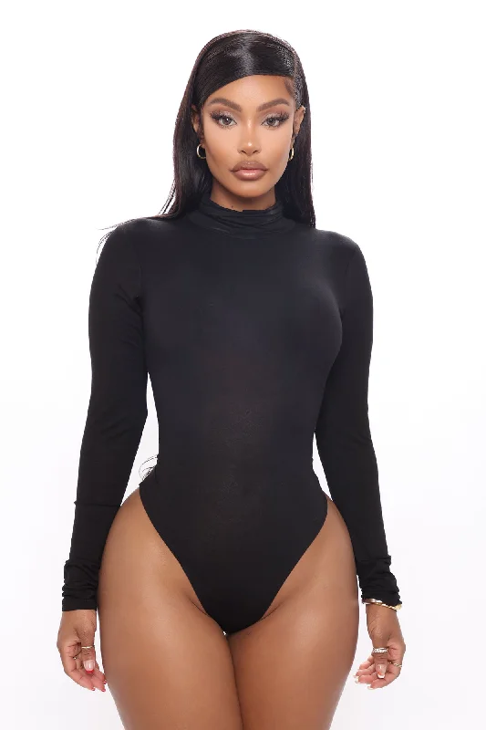 Pamela Turtle Neck Long Sleeve Bodysuit - Black