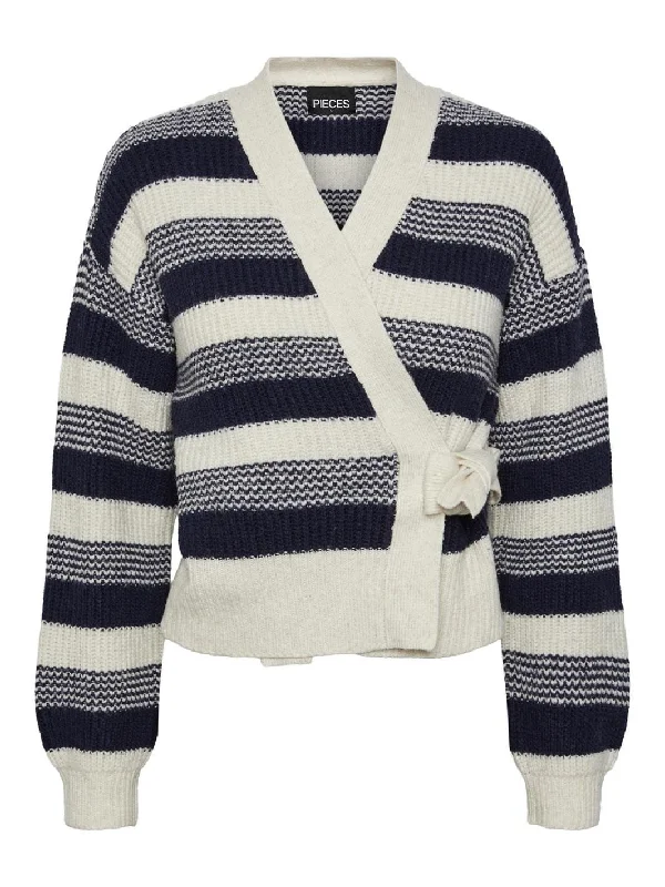 Pieces - Pcfenna Ls Wrap Knit Cardigan - 4365020 Birch Night Sky