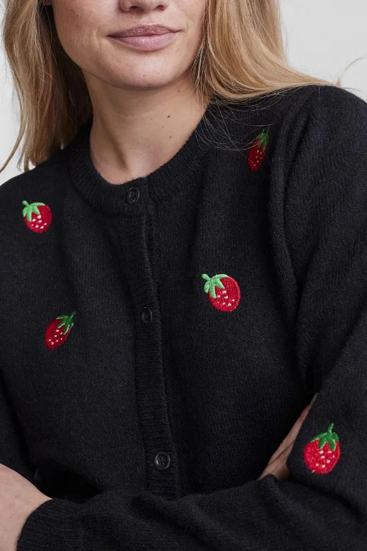 Pieces - Pcfruit Ls Knit Cardigan - 3931134 Black Red Strawberries