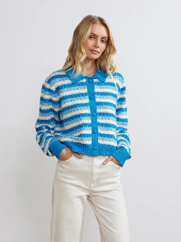 Polly Blue Stripe Knit Cardigan