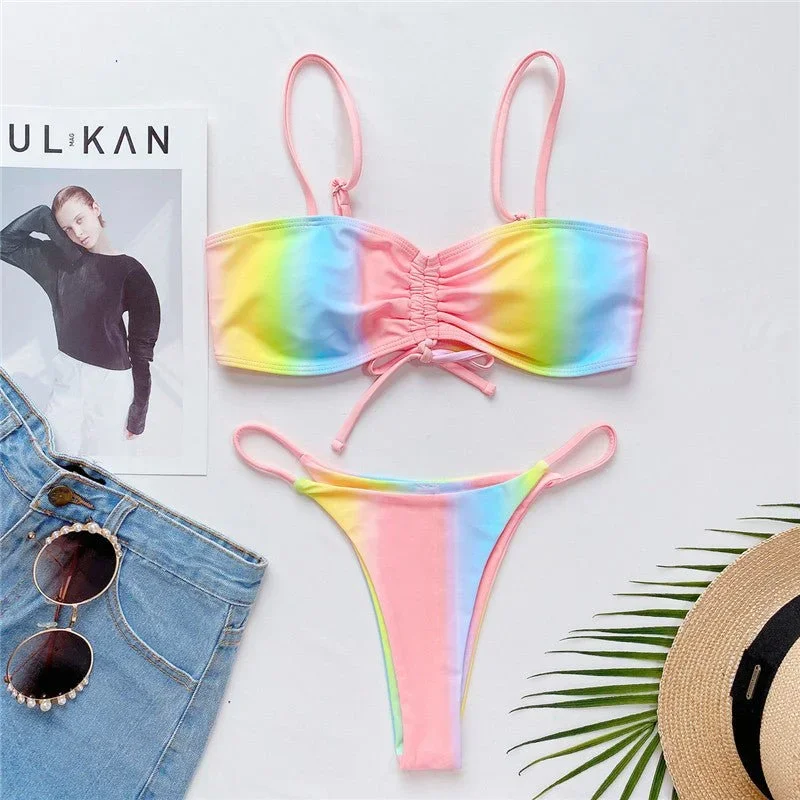 Rainbow Tie Dye Push Up Brazilian Bikini