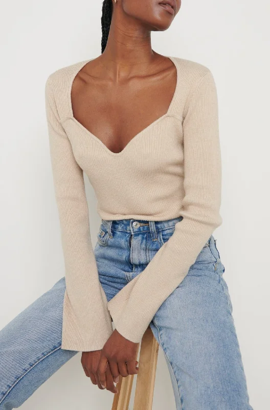 Rea Sweetheart Knit Top - Beige