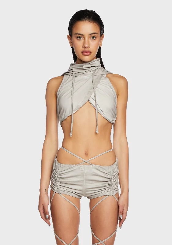 Replay Hooded Crop Top - Ecru