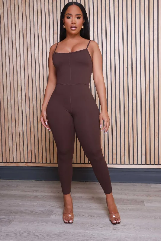 Rumor Has It Sleeveless Jumpsuit - Chocolate