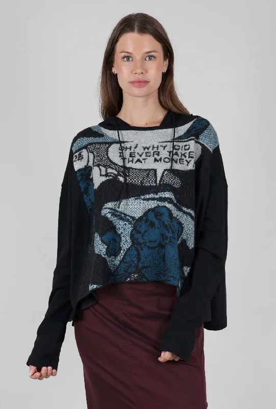 Hooded Jacquard Comic Sweater, Ink