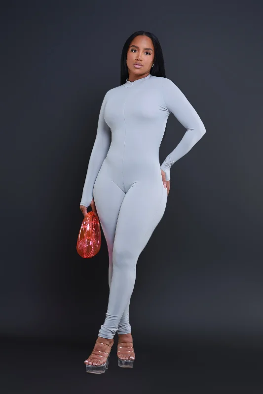 Save Tonight Mock Neck Jumpsuit - Grey