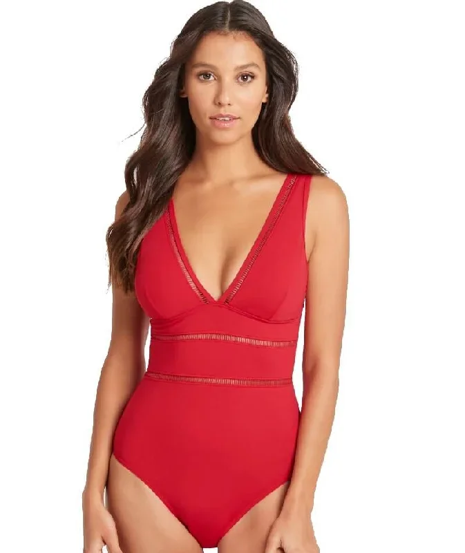 Sea Level Essentials Spliced B-DD Cup One Piece Swimsuit - Red