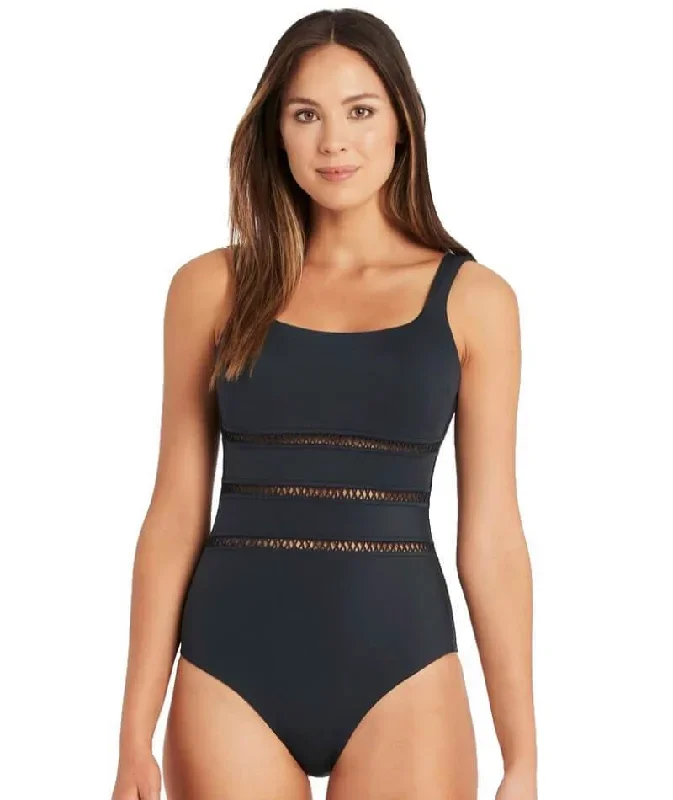 Sea Level Lola Shimmer Square Neck One Piece Swimsuit - Charcoal