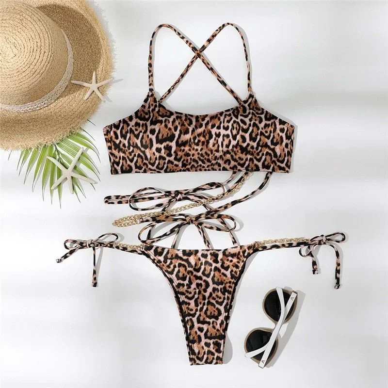 Sexy Leopard Chain Bikini