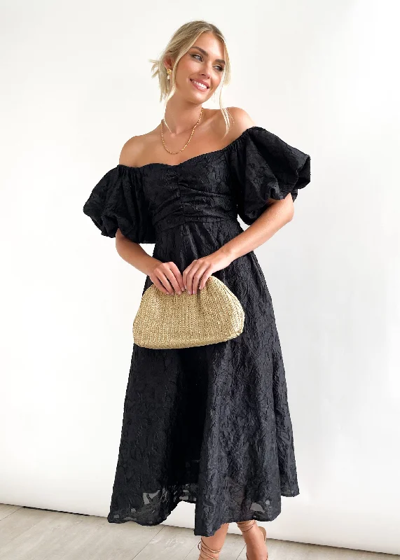 Sienni Off Shoulder Midi Dress - Black