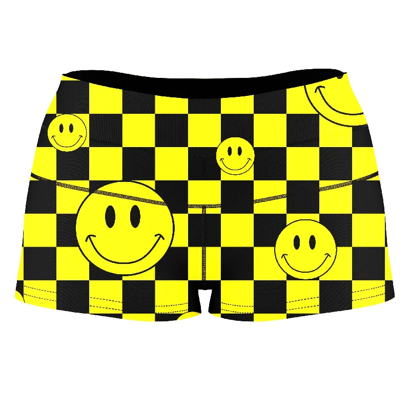 Smile Checkerboard High-Waisted Women's Shorts