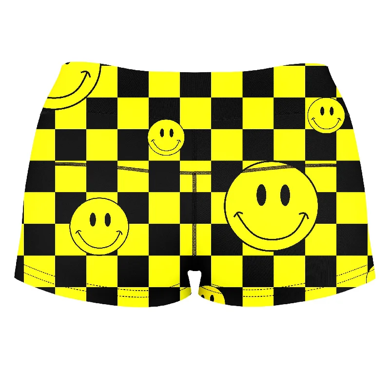 smile-checkerboard-high-waisted-womens-shorts