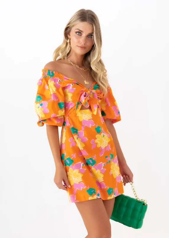 Smith Off Shoulder Dress - Tangerine Flowers