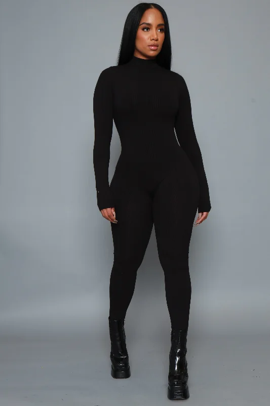 Tap Out Cellulite Deleter Mock Neck Jumpsuit - Black