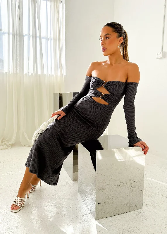 Tarrie Off Shoulder Midi Dress - Charcoal