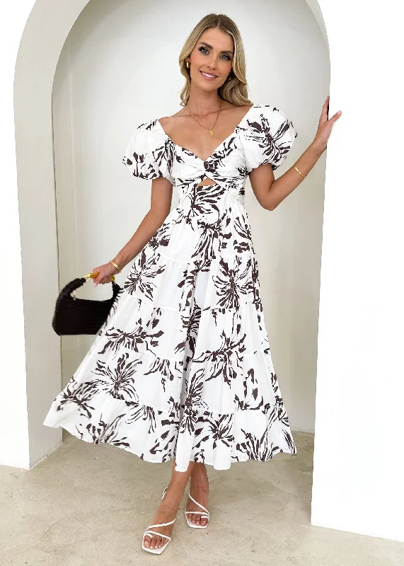 Telia Off Shoulder Midi Dress - Choc Flower