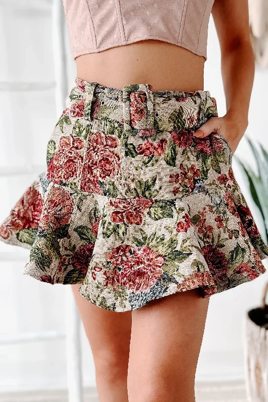 Vintage Sweetie Belted Floral Mini Skirt (Multi)