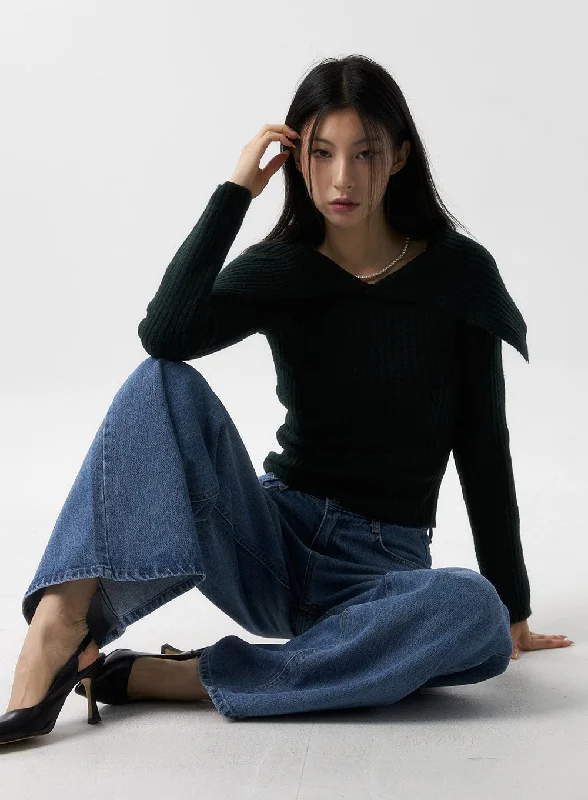 Wide Collar Off Shoulder Sweater IS315