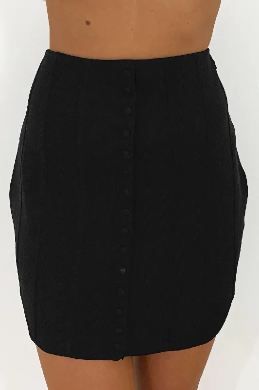 Winning You Over Knit Button-Front Skirt (Black)