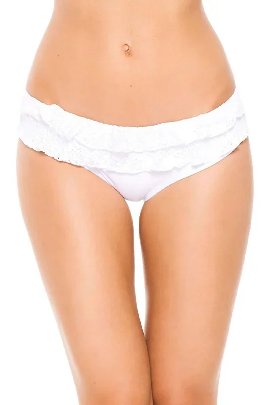 Women's Bahama Hipster Crochet Ruffle Bikini Bottom Swimsuit Small In White