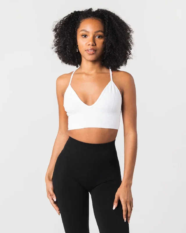 Seamless Ribbed Bra - White