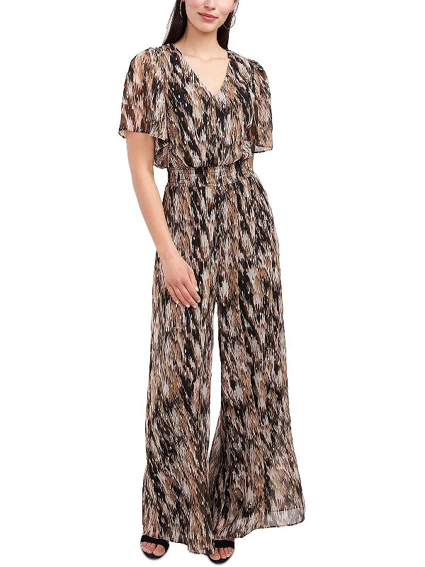 Womens Wide Leg Smocked Jumpsuit