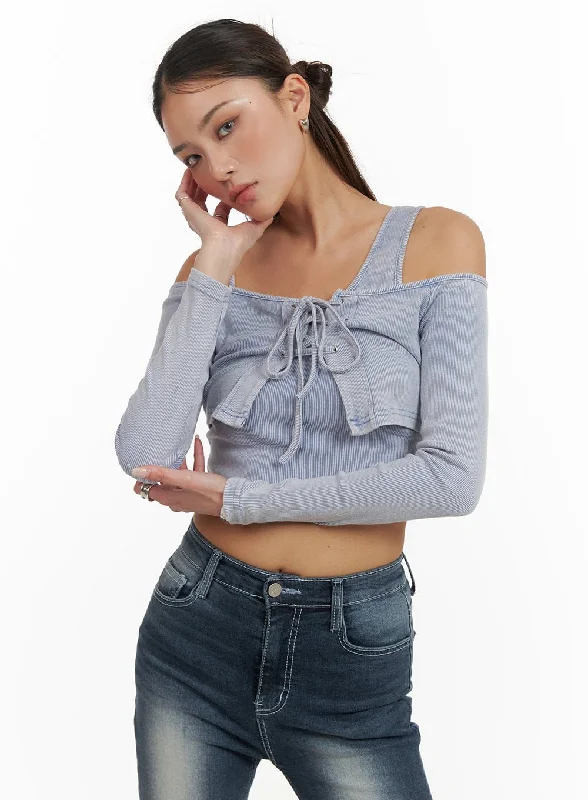 X Strap Corset Off Shoulder Cropped Long Sleeve CY402