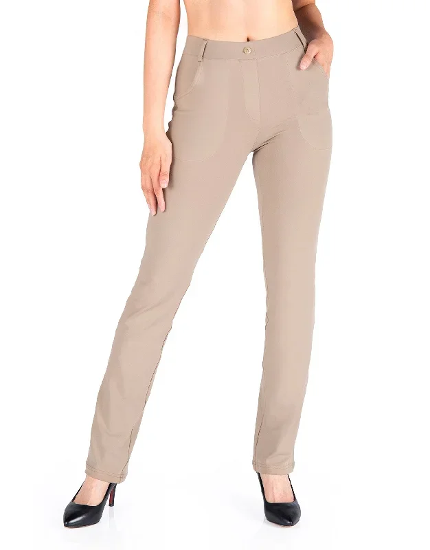 Straight Leg Yoga Dress Pants, 4 Pockets (Khaki)